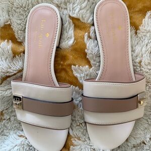 kate spade Cream and Taupe Leather Slide Mules